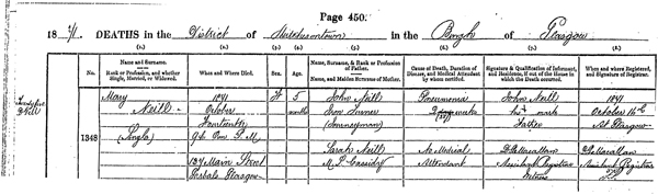 Source_N026. Statutory death registration for the District of Hutchesontown, Burgh of Glasgow 644/10/1348 Page 450 Item 1348.
