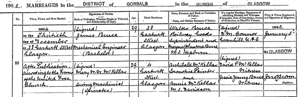Marriage of Sarah Neil and John Fullerton 13 December 1904