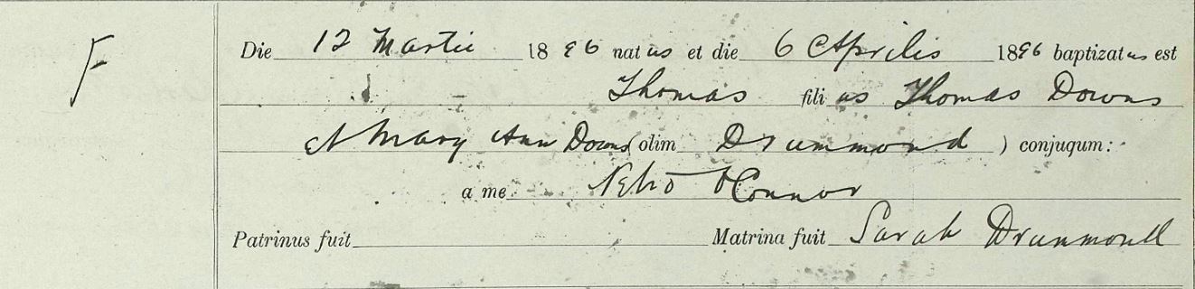 Source _N148. Downloaded image of birth of Thomas Downs 1896