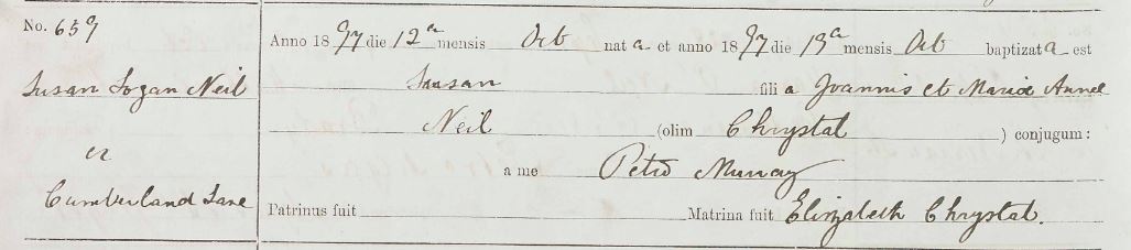 Source_ N176. downloaded image of baptism of Susan Logan Neil b 7 Oct 1897