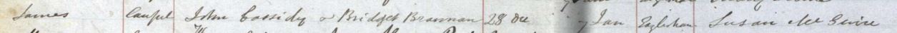 See Source_N186 for baptism of James Cassidy born 28 Dec 1851