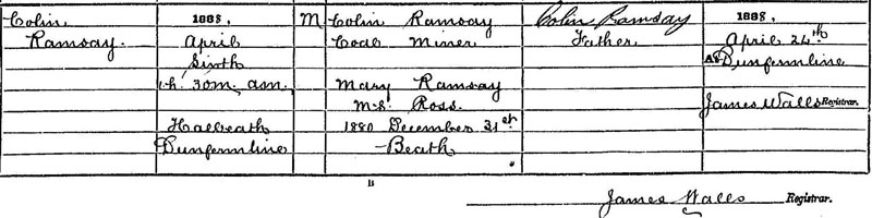 Birth of Colin Ramsay b. 6 Apr 1888
