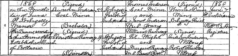 Marriage of Christina Burt Ramsay and Lawrence Anderson 4 June 1869
