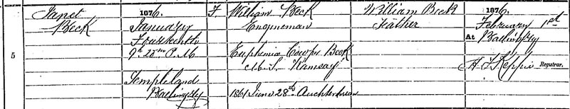 Birth Registration of Janet Beck