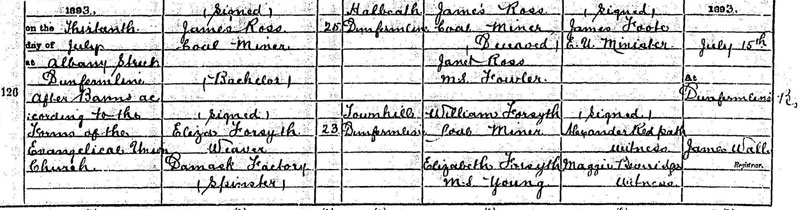 Marriage of James Ross to Eliza Forsyth