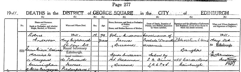 Death of Robert Anderson 18 May 1941