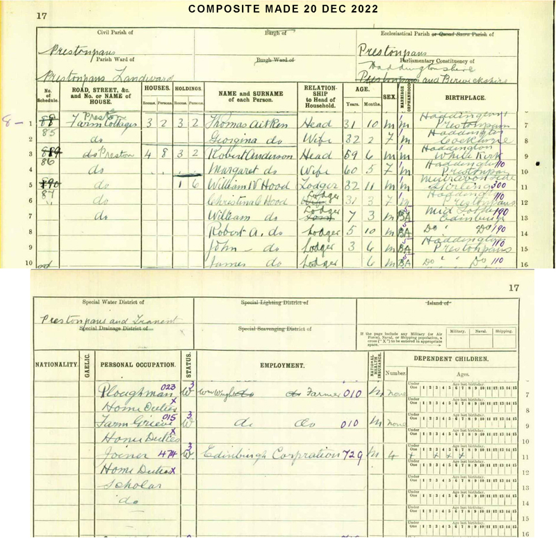 The Andersons 1911 Census - Preston, Prestonpans