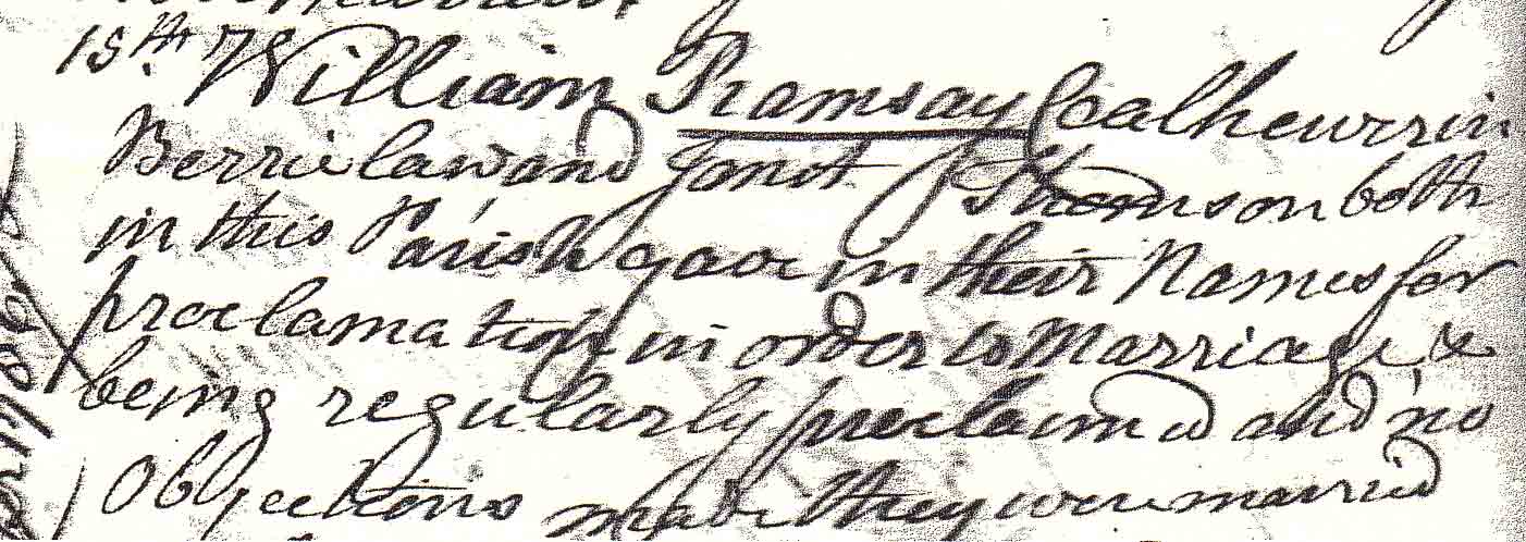 Marriage of William Ramsay and Janet Thomson 15 October 1785 in Dunfermline