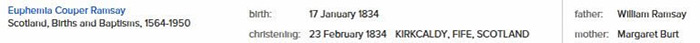 Birth of Euphemia Couper Ramsay 17 January 1834