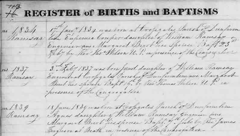 Births of Euphemia, Janet and Agnes Ramsay