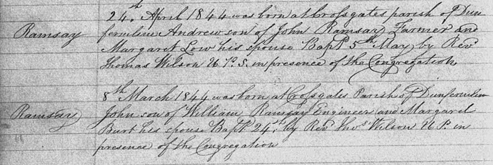 Birth of John Ramsay 8 March 1844
