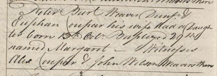 Birth of Margaret Burt 13 October 1809