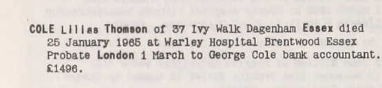 Lilias Thomson Cole Probate